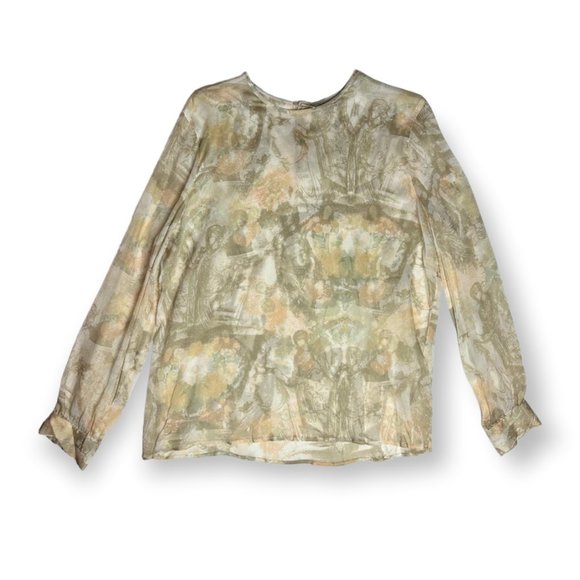 Giorgio Armani Silk Blend Le Collezioni Flowy Blouse Womens Large Beige Peach - Picture 1 of 8